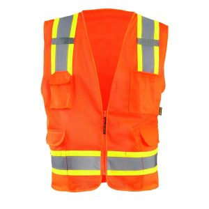 Occunomix Surveyor Safety Vest Orange Class 2 High Visibility Two-Tone Mesh Medium