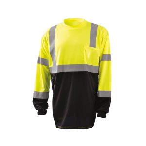 Occunomix Hi-Vis Yellow Black Bottom Wicking Birdseye Shirt Long Sleeve Medium