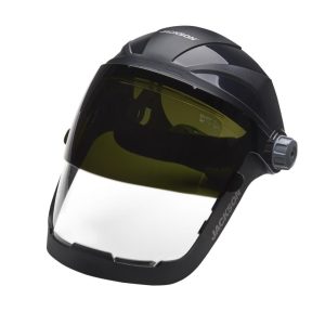 Jackson Safety QUAD 500 Premium Multi-Purpose Face Shield – Clear Window with Shade 5 IR Flip Visor – Anti-Fog Coating – 370 Speed Dial Ratcheting Headgear