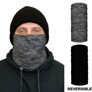 John Boy Thermal Face Guard Reversible Grey Camo and Black Pattern