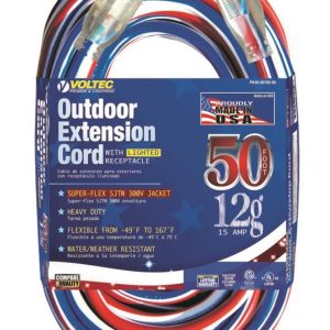 Voltec 50Ft 12/3 SJTW Red/White/Blue Extension Cord with Lighted Ends